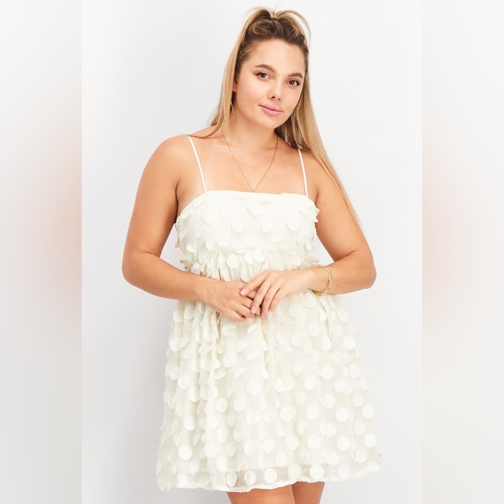Forever 21 Textured Polka Dot Mini Dress Cream Color Size Small